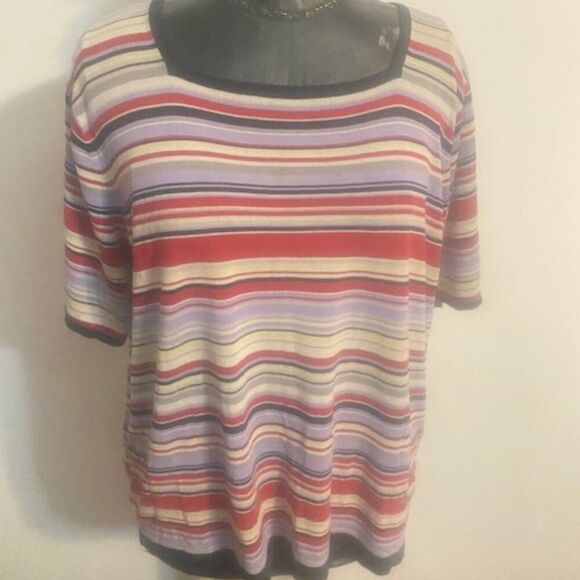 ASL Kasper & Co. Silk Black/Red/Lavendar stripe square neck sweater, size 3X - Picture 1 of 4